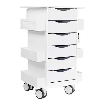 Trippnt Core Locking 6 Drawer Lab Cart, 23inW x 19inD x 35inH, White 53463
